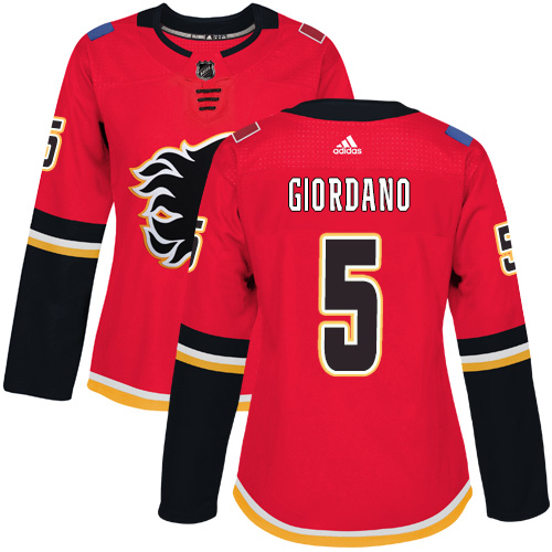 Adidas Calgary Flames #5 Mark Giordano Red Home Authentic Women Stitched NHL Jersey